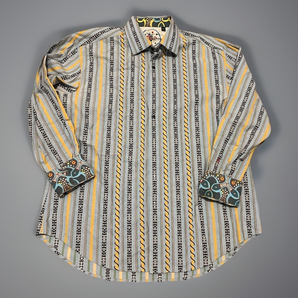 Robert Graham Mens 2XL Multi Color Striped Long Sleeve‎ Button Up Shirt